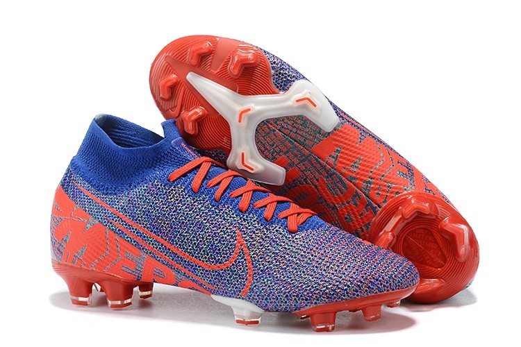 red and blue soccer cleats