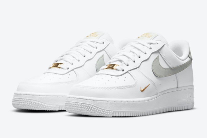 Nike Air Force 1 Low Mini Swoosh Gray/White/Gray Gold For Sale CZ0270-106
