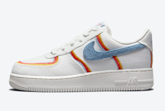 2021Womens Nike Air Force 1 Low Sail Armory Blue Chili Red DJ4655-133