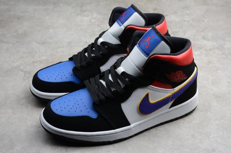 The latest release of Air Jordan 1 Mid Black Blue White Purple 852542-005