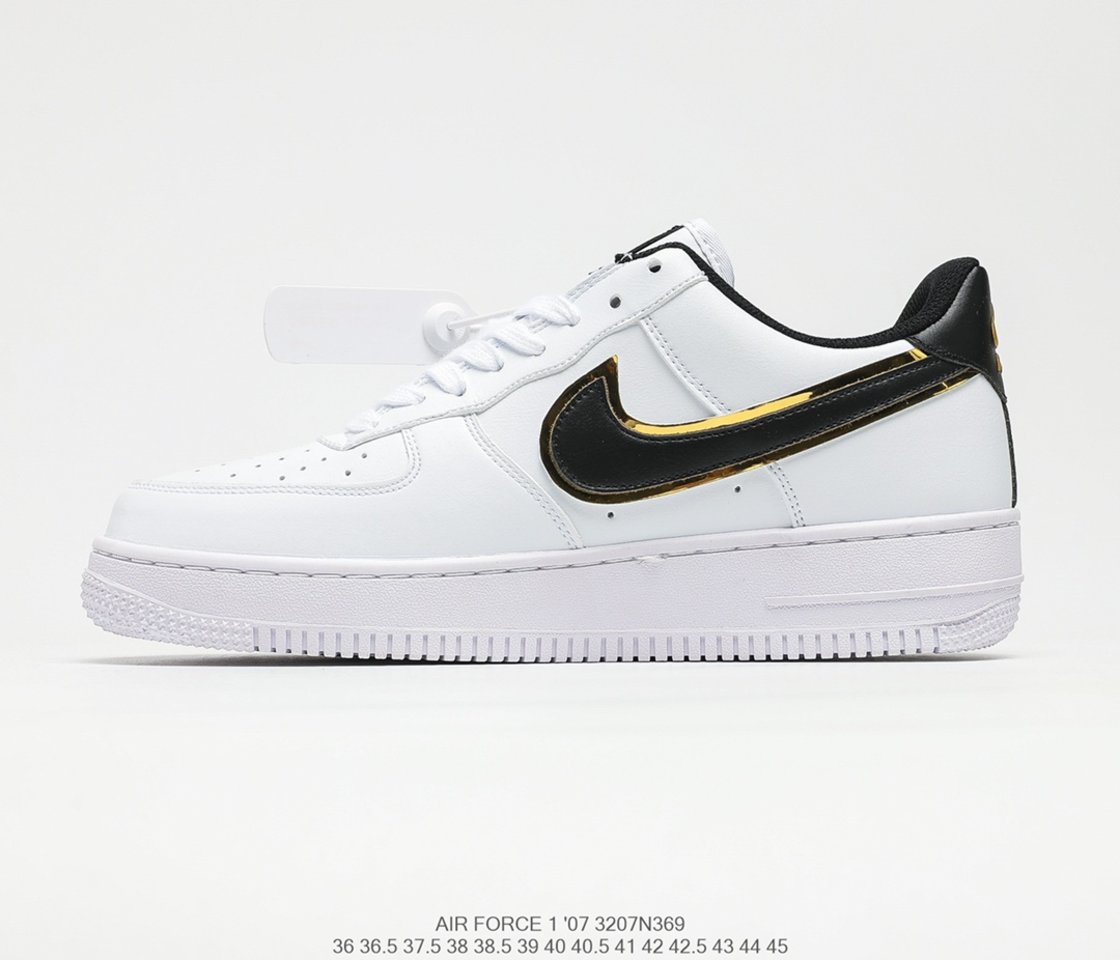 2021 Hot Sale Nike Air Force 1 Low White Black Gold Double Swoosh ...