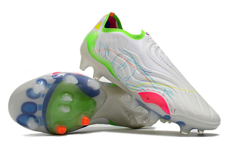 Stylish adidas COPA SENSE+ FG white and green football boots